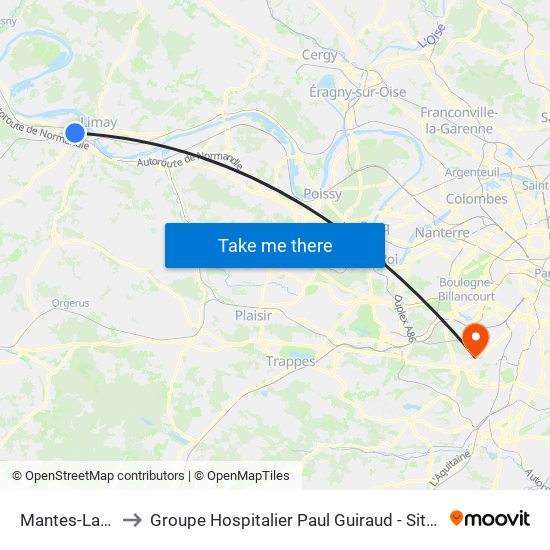 Mantes-La-Jolie to Groupe Hospitalier Paul Guiraud - Site de Clamart map