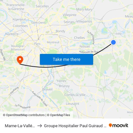 Marne-La-Vallée Chessy to Groupe Hospitalier Paul Guiraud - Site de Clamart map