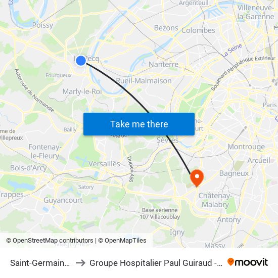 Saint-Germain-En-Laye to Groupe Hospitalier Paul Guiraud - Site de Clamart map