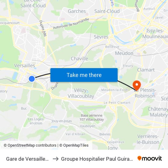 Gare de Versailles - Chantiers to Groupe Hospitalier Paul Guiraud - Site de Clamart map