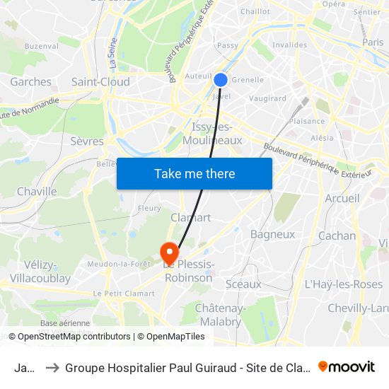 Javel to Groupe Hospitalier Paul Guiraud - Site de Clamart map