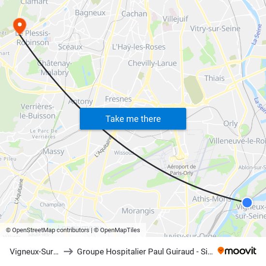 Vigneux-Sur-Seine to Groupe Hospitalier Paul Guiraud - Site de Clamart map