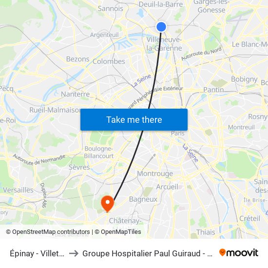 Épinay - Villetaneuse to Groupe Hospitalier Paul Guiraud - Site de Clamart map