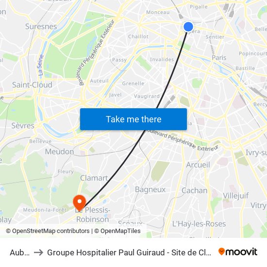 Auber to Groupe Hospitalier Paul Guiraud - Site de Clamart map