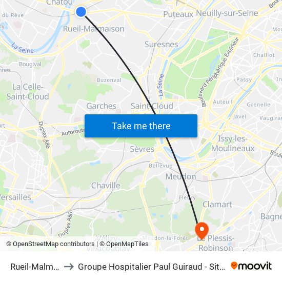 Rueil-Malmaison to Groupe Hospitalier Paul Guiraud - Site de Clamart map