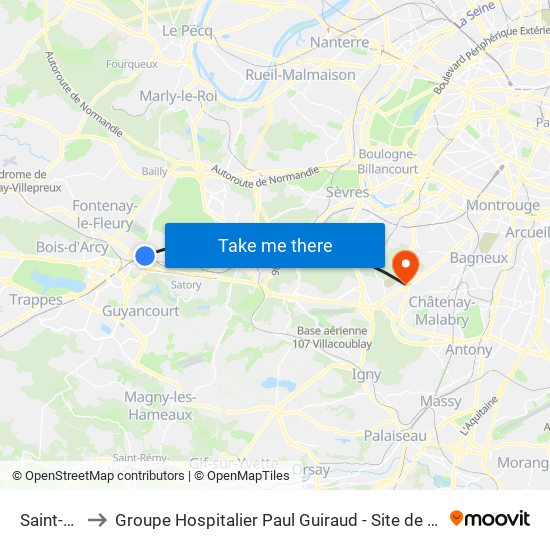 Saint-Cyr to Groupe Hospitalier Paul Guiraud - Site de Clamart map