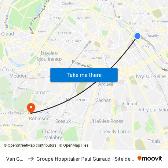Van Gogh to Groupe Hospitalier Paul Guiraud - Site de Clamart map