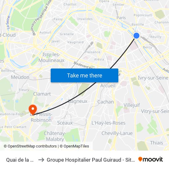 Quai de la Rapée to Groupe Hospitalier Paul Guiraud - Site de Clamart map