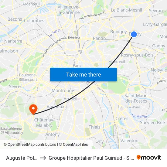 Auguste Polissard to Groupe Hospitalier Paul Guiraud - Site de Clamart map