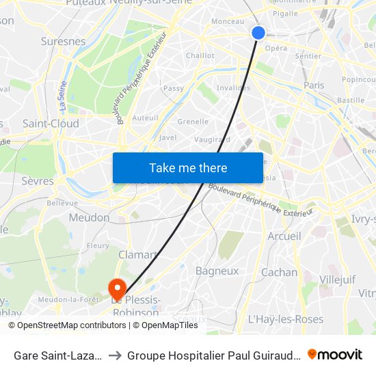Gare Saint-Lazare - Rome to Groupe Hospitalier Paul Guiraud - Site de Clamart map