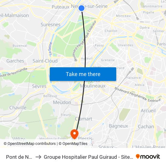 Pont de Neuilly to Groupe Hospitalier Paul Guiraud - Site de Clamart map