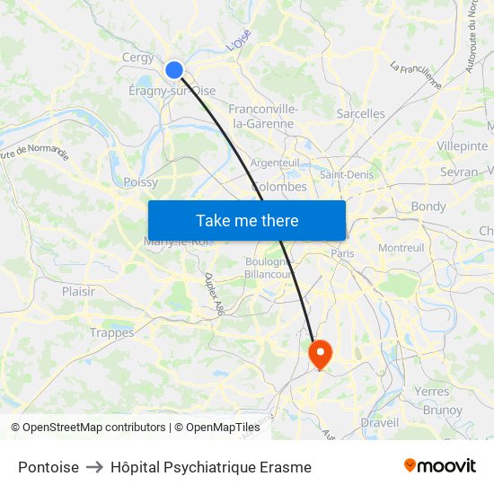 Pontoise to Hôpital Psychiatrique Erasme map