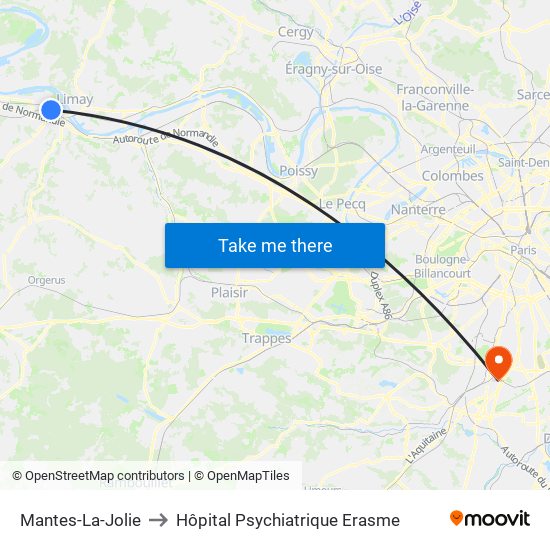 Mantes-La-Jolie to Hôpital Psychiatrique Erasme map