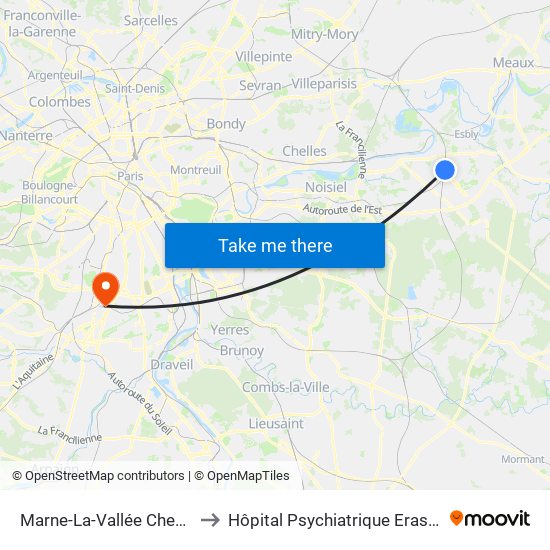 Marne-La-Vallée Chessy to Hôpital Psychiatrique Erasme map