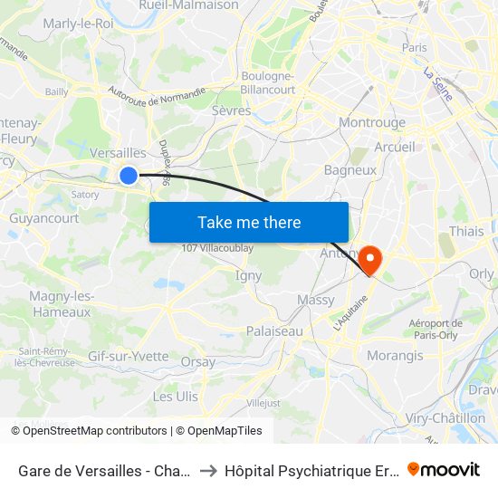 Gare de Versailles - Chantiers to Hôpital Psychiatrique Erasme map