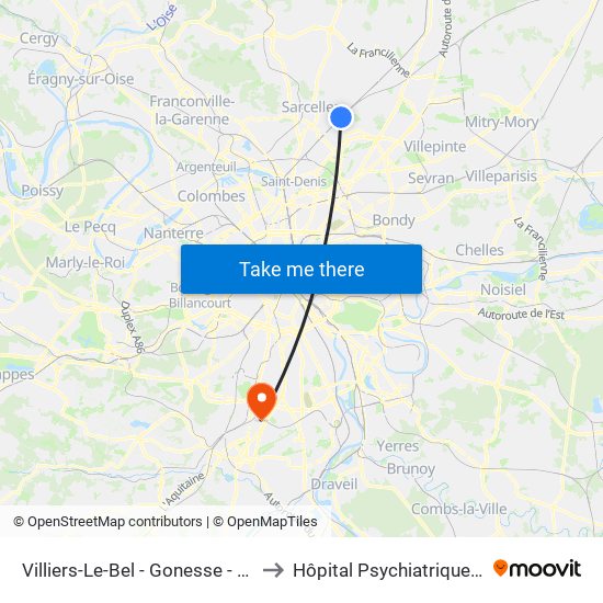 Villiers-Le-Bel - Gonesse - Arnouville to Hôpital Psychiatrique Erasme map