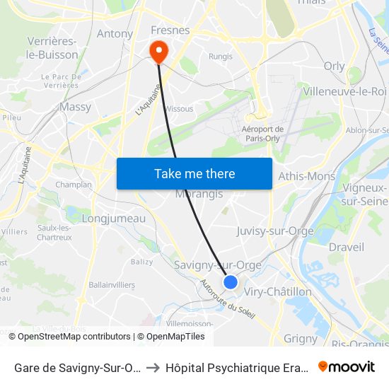 Gare de Savigny-Sur-Orge to Hôpital Psychiatrique Erasme map