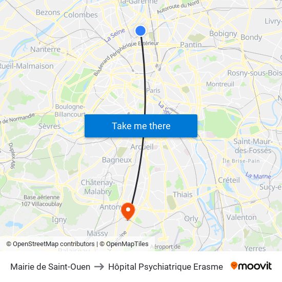 Mairie de Saint-Ouen to Hôpital Psychiatrique Erasme map