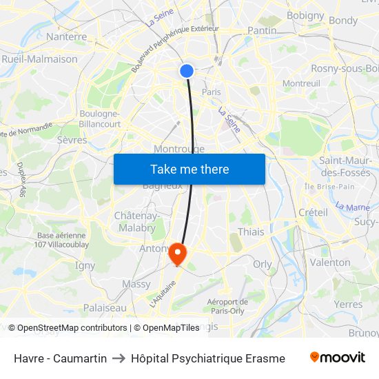 Havre - Caumartin to Hôpital Psychiatrique Erasme map