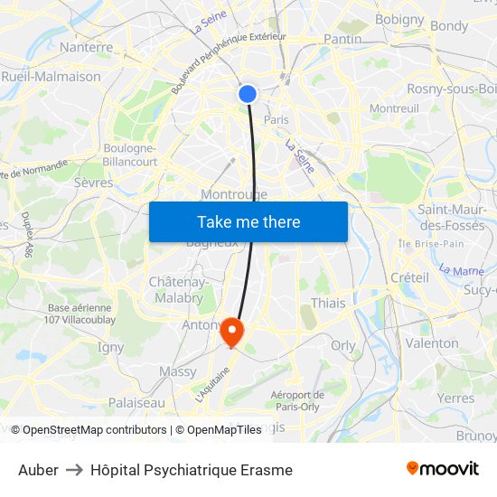 Auber to Hôpital Psychiatrique Erasme map