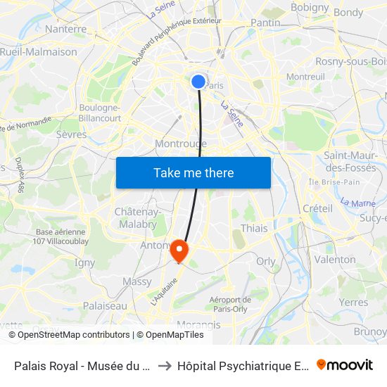 Palais Royal - Musée du Louvre to Hôpital Psychiatrique Erasme map