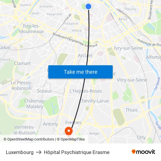 Luxembourg to Hôpital Psychiatrique Erasme map