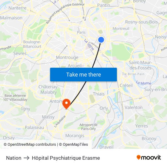 Nation to Hôpital Psychiatrique Erasme map