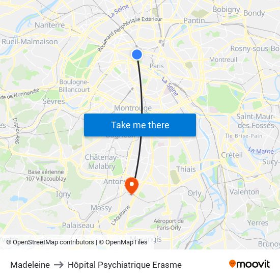 Madeleine to Hôpital Psychiatrique Erasme map