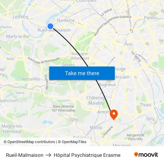 Rueil-Malmaison to Hôpital Psychiatrique Erasme map