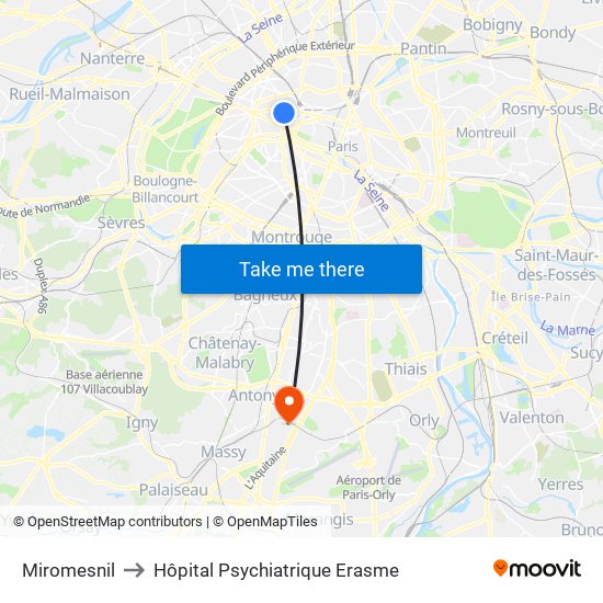 Miromesnil to Hôpital Psychiatrique Erasme map