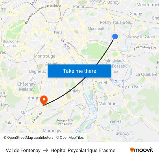 Val de Fontenay to Hôpital Psychiatrique Erasme map
