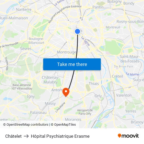 Châtelet to Hôpital Psychiatrique Erasme map