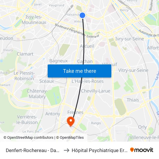 Denfert-Rochereau - Daguerre to Hôpital Psychiatrique Erasme map