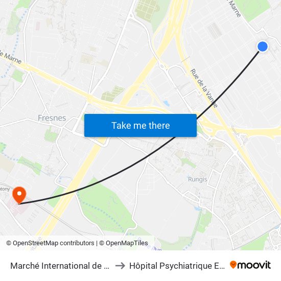 Marché International de Rungis to Hôpital Psychiatrique Erasme map