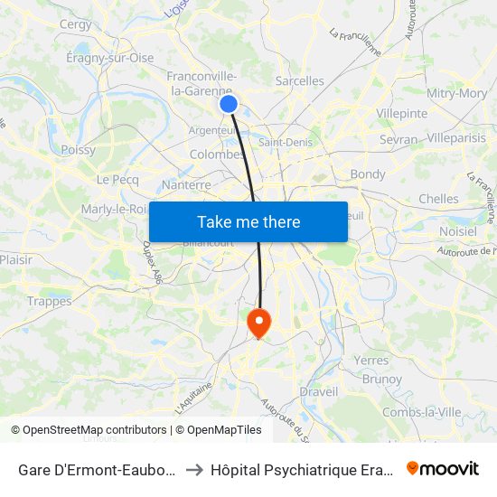 Gare D'Ermont-Eaubonne to Hôpital Psychiatrique Erasme map