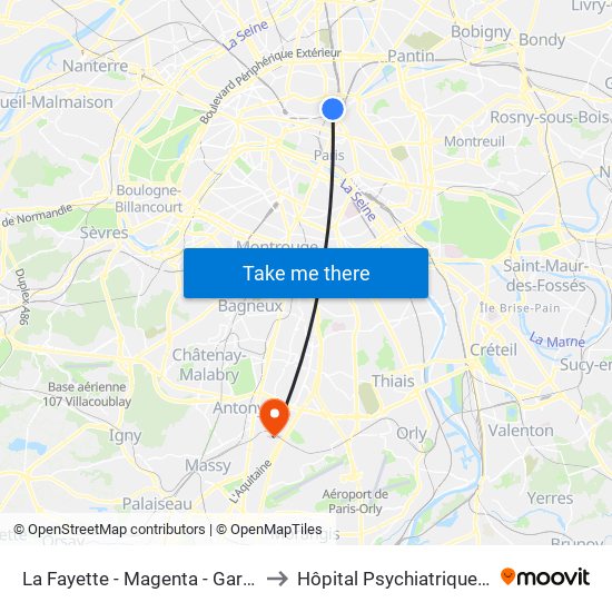 La Fayette - Magenta - Gare du Nord to Hôpital Psychiatrique Erasme map