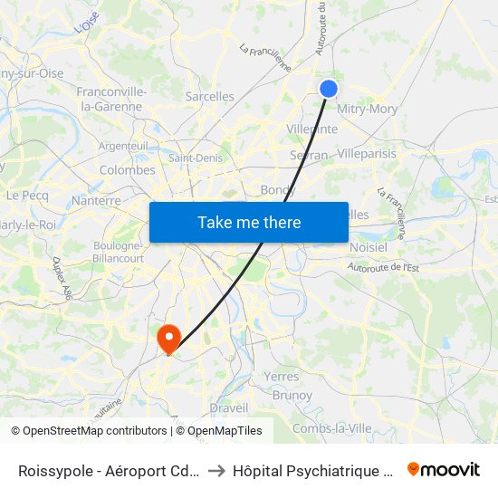 Roissypole - Aéroport Cdg1 (E2) to Hôpital Psychiatrique Erasme map