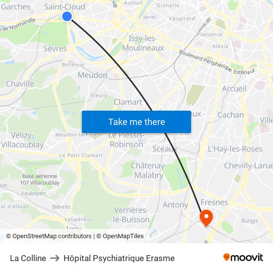 La Colline to Hôpital Psychiatrique Erasme map