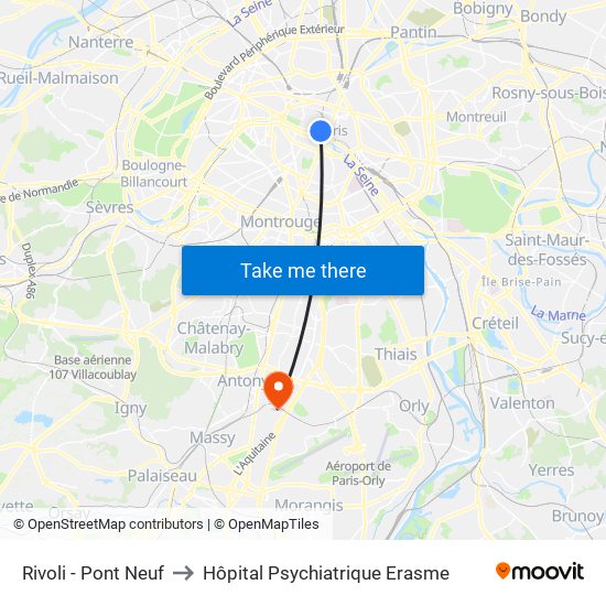 Rivoli - Pont Neuf to Hôpital Psychiatrique Erasme map