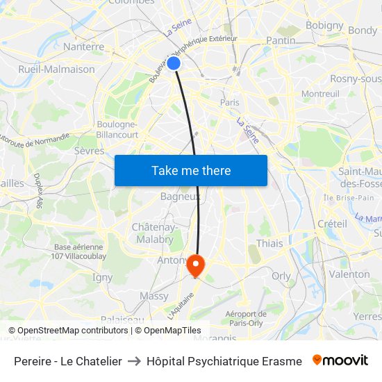 Pereire - Le Chatelier to Hôpital Psychiatrique Erasme map