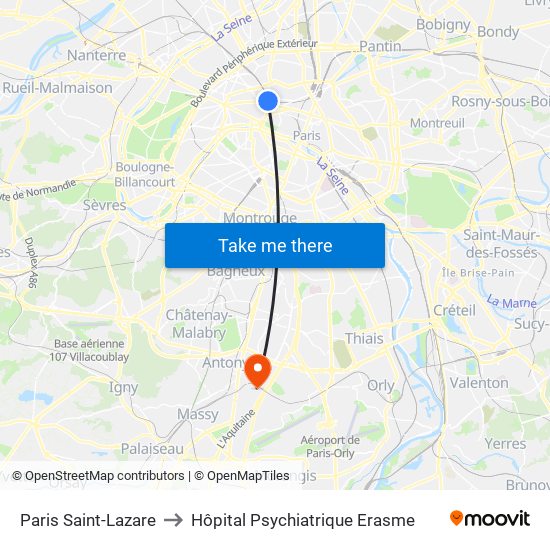 Paris Saint-Lazare to Hôpital Psychiatrique Erasme map