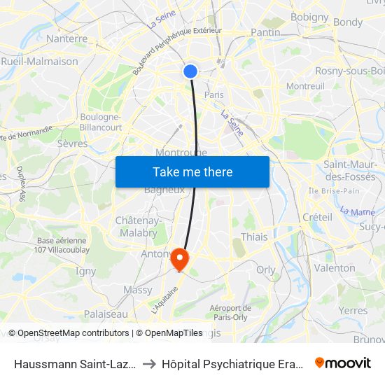 Haussmann Saint-Lazare to Hôpital Psychiatrique Erasme map