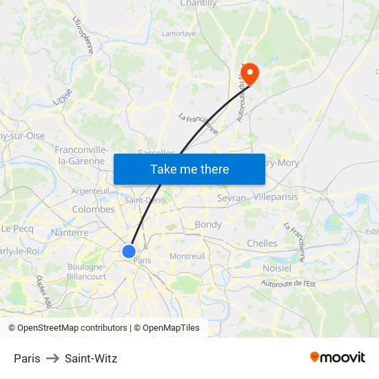 Paris to Saint-Witz map