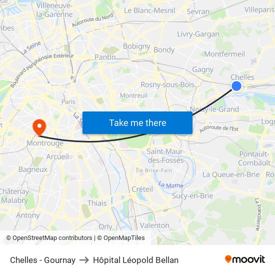 Chelles - Gournay to Hôpital Léopold Bellan map