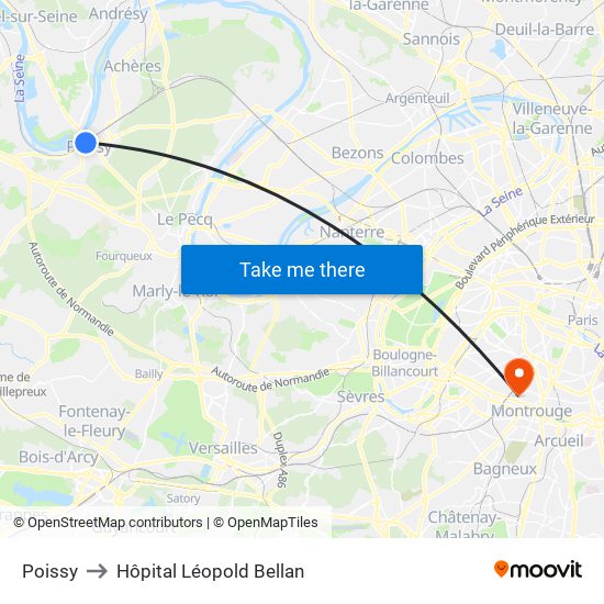 Poissy to Hôpital Léopold Bellan map