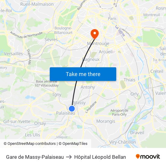 Gare de Massy-Palaiseau to Hôpital Léopold Bellan map