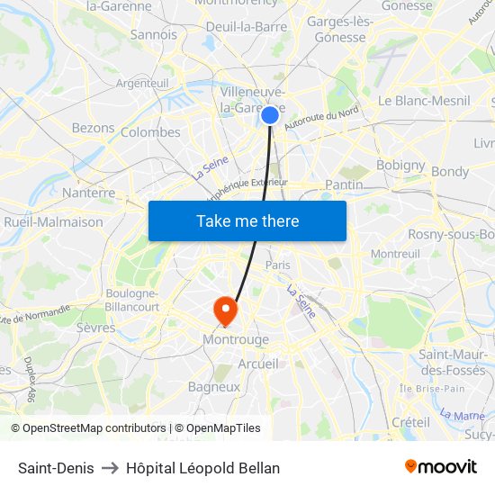 Saint-Denis to Hôpital Léopold Bellan map