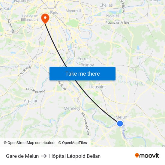 Gare de Melun to Hôpital Léopold Bellan map