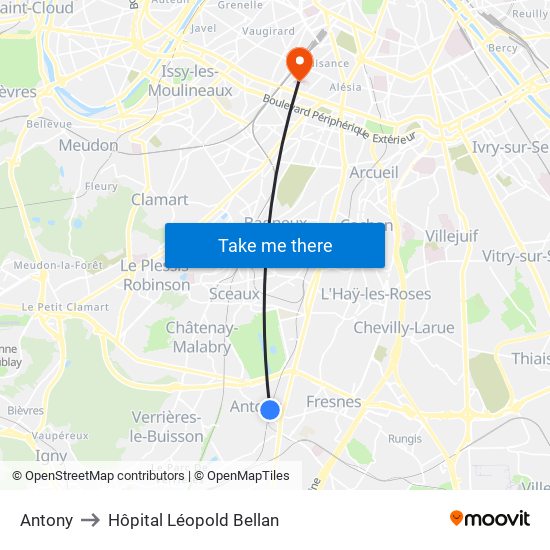 Antony to Hôpital Léopold Bellan map