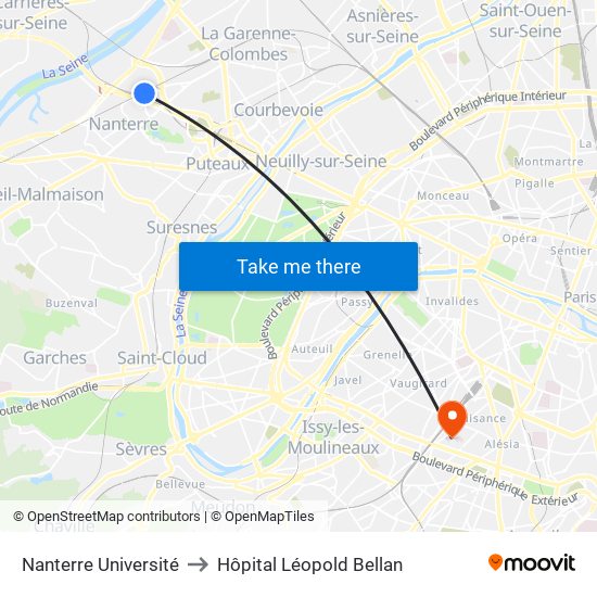 Nanterre Université to Hôpital Léopold Bellan map